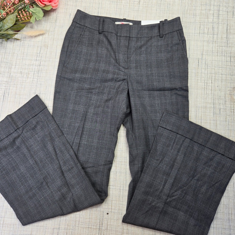 Ann Taylor LOFT Kate Classic Grey Plaid Flare Leg Cuffed Dress Pants Size 4 NWT